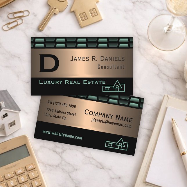 Cartão De Visita Padrão de Arte Metálica de Luxo abstrato Verde (Criador carregado)