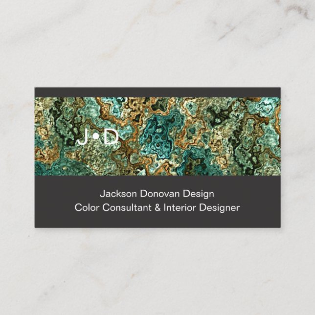 Cartão De Visita Padrão de Arte Metálico Verde Azul Teal Marmoreado (Frente)