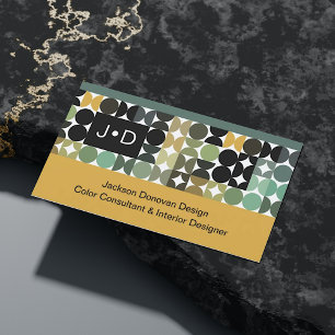 Cartão De Visita Padrão de Arte Retroativa Castanho Branco Verde Ch