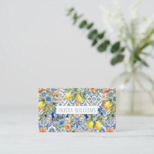 Cartão De Visita Padrão de Azulejo de Limão Mediterrâneo Elegante d