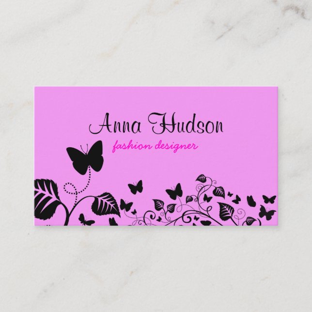 Cartão De Visita Padrão De Borboletas, Padrão De Borboletas, Rosa (Frente)