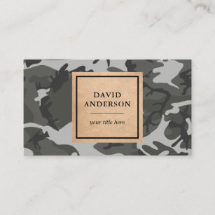 Cartão De Visita Padrão de Camouflage de Cinzas Rustic Kraft Woodla