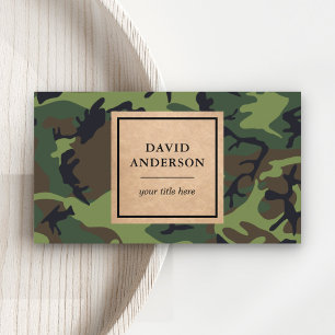Cartão De Visita Padrão de Camuflagem Verde Florestal Rustic Kraft