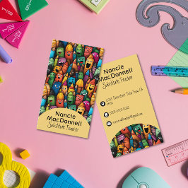 Cartão De Visita Padrão de Caneta de Cartoon para Educação Colorida