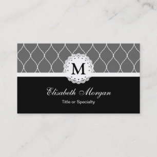 Cartão De Visita Padrão de Chic Black and White Lace - Monograma
