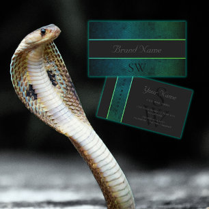 Cartão De Visita Padrão de Cobra de Gradiente Verde Teal com Monog