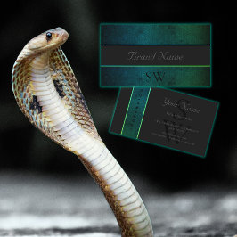 Cartão De Visita Padrão de Cobra de Gradiente Verde Teal com Monogr