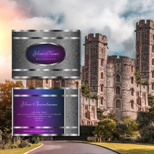 Cartão De Visita Padrão de Cobra prata glamouroso e gradiente roxo