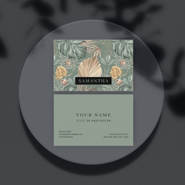 Cartão De Visita Padrão de Cores Aquáticas Tropicais Douradas e Fol (Criador carregado)