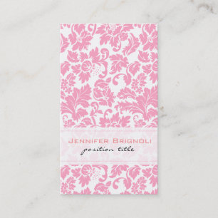Cartão De Visita Padrão De Damascos Florais Cor-De-Rosa E Branco