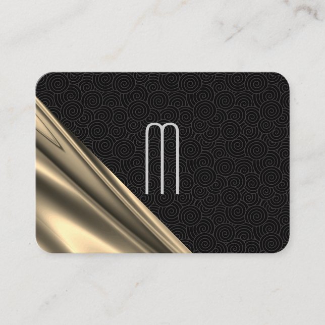 Cartão De Visita Padrão de espiral Dourado refinado (Frente)