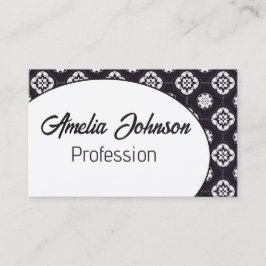 Cartão De Visita Padrão de Flor Branca Simétrico Preto Inverso