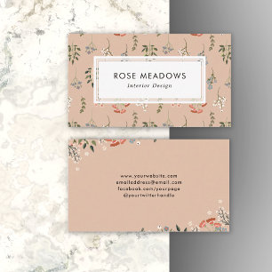Cartão De Visita Padrão de flores silvestres boho abstrato neutro