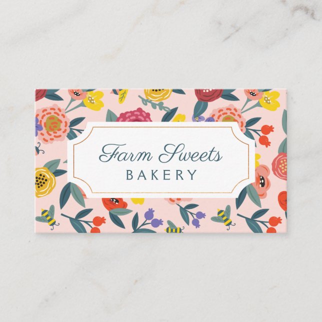 Cartão De Visita Padrão de Folhagem e Abelhas de Abstrato selvagem (Frente)