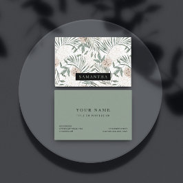 Cartão De Visita Padrão de Folhas e Flores de Aquarelas Tropicais