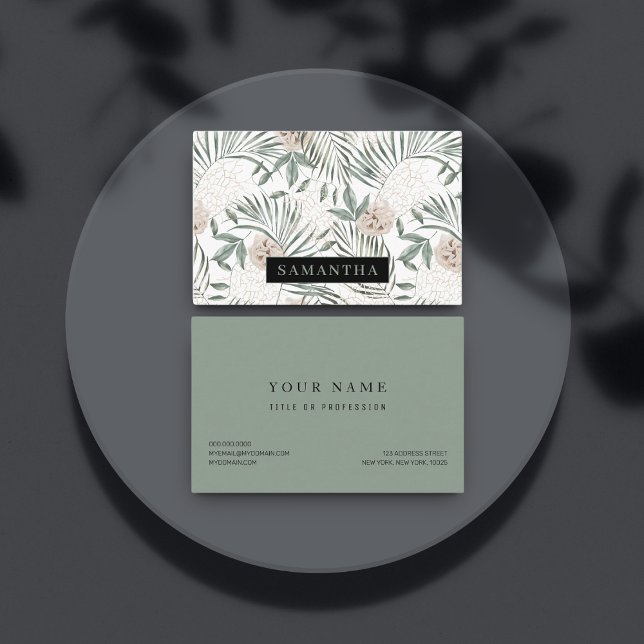Cartão De Visita Padrão de Folhas e Flores de Aquarelas Tropicais (Criador carregado)