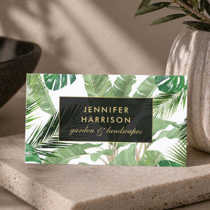 Cartão De Visita Padrão de Folhas Tropicais de Aquarela em Branco