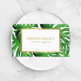 Cartão De Visita Padrão de Folhas Tropicais de Monstera de Aquarela