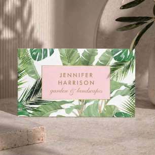 Cartão De Visita Padrão de Folhas Tropicais em Aquarela Designer
