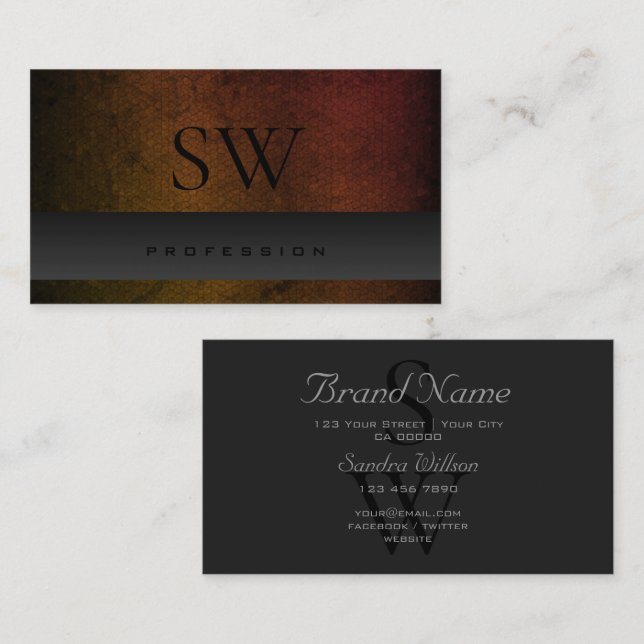 Cartão De Visita Padrão de Gradiente Laranja de Cinza Escura com Mo (Frente/Verso)