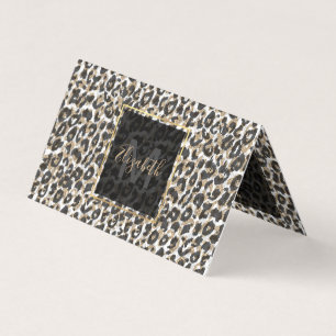 Cartão De Visita Padrão de impressão de leopardo-de-ouro elegante