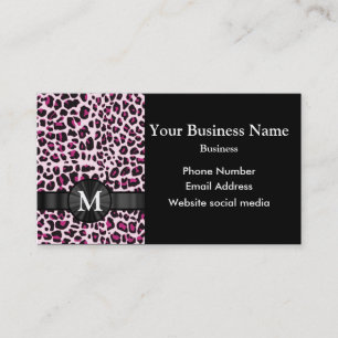 Cartão De Visita Padrão de impressão rosa-leopardo monograma
