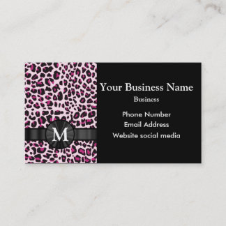 Cartão De Visita Padrão de impressão rosa-leopardo monograma