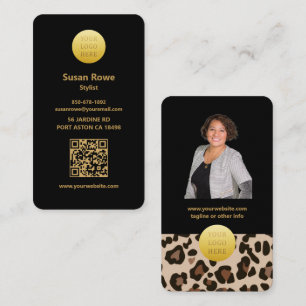Cartão De Visita Padrão de leopardo Glam Luxo Moderno Código QR Pre