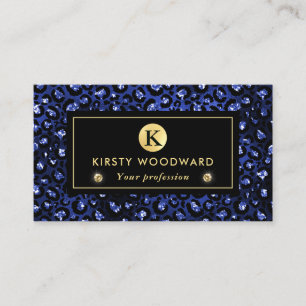 Cartão De Visita Padrão de Manchas de Leopardo Brilho Azul e Dourad