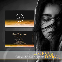 Cartão De Visita Padrão de mármore preto e laranja com moderno de l