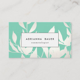 Cartão De Visita Padrão de na moda Modern Silver & Mint Green Leave
