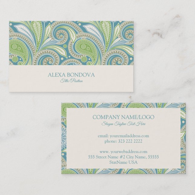 Cartão De Visita Padrão de paisley colorido (Frente/Verso)