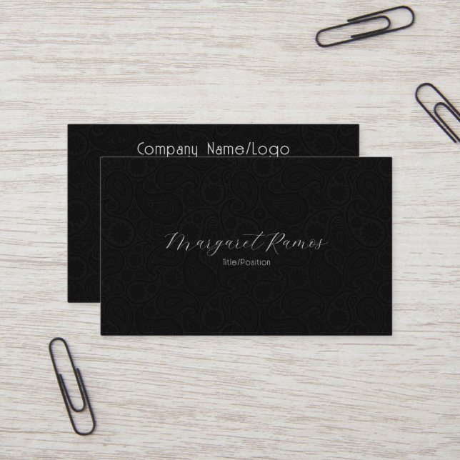 Cartão De Visita Padrão de Paisley Floral da cinza Negra (Frente/Verso In Situ)