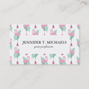 Cartão De Visita Padrão de Pastel Flamingo e Melancia