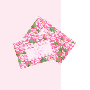 Cartão De Visita Padrão de Peônias Rosa-Quadradas da Boêmia