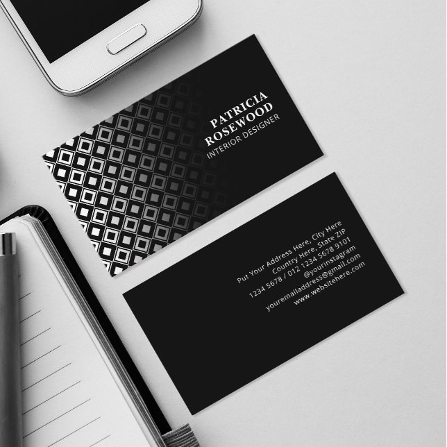 Cartão De Visita Padrão de Rhombus Preto e Branco (Criador carregado)