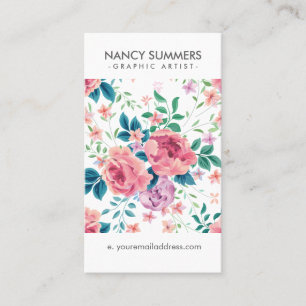 Cartão De Visita Padrão de rosas rosa