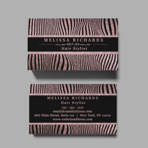 Cartão De Visita Padrão de stripes de zebra Dourada moderna Rosa