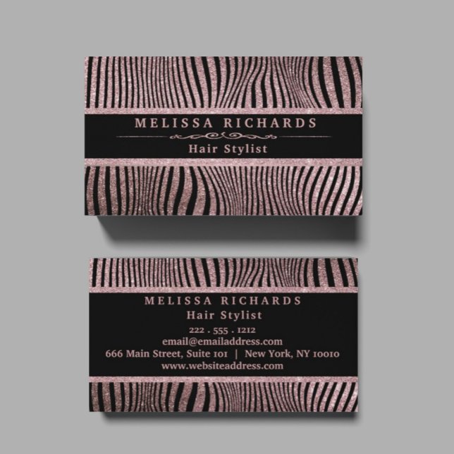 Cartão De Visita Padrão de stripes de zebra Dourada moderna Rosa (Criador carregado)