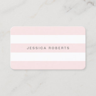 Cartão De Visita Padrão de Stripes Simples, Rosa e Branco