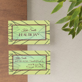 Cartão De Visita Padrão Deco de Folhagem Tropical Pastel Verde