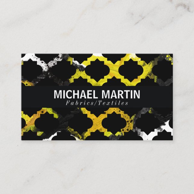 Cartão De Visita Padrão do ornamentado | Tinta preta amarela (Frente)