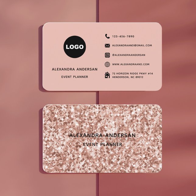 Cartão De Visita Padrão Dourado de diamante metálico rosa pincelado (Elegant Blush Pink Rose Gold Metal Diamond Pattern Business Card)