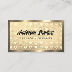 Cartão De Visita Padrão Dourado do coração de couro
