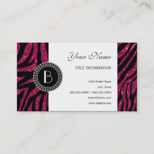 Cartão De Visita Padrão e Monograma da Zebra com brilho de impress
