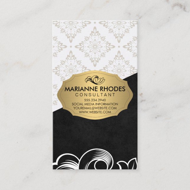 Cartão De Visita Padrão Elegante / Dourado com elemento / bloco de  (Frente)