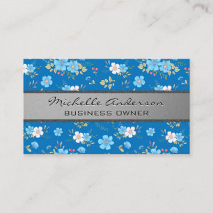 Cartão De Visita Padrão Floral Branco Azul Flores Selvagens