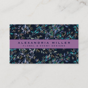 Cartão De Visita Padrão Floral de Daee Elegante Azul Violeta e Mari