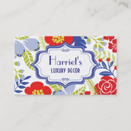Cartão De Visita Padrão Floral de Vintagem Verde Azul Vermelho