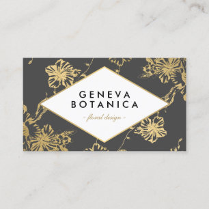 Cartão De Visita Padrão Floral Dourado Vintage no Designer de Cinz